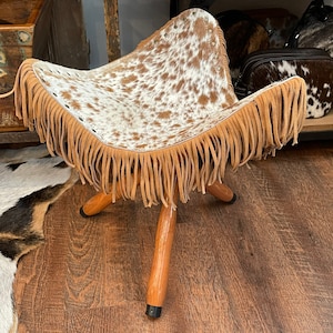 Cowhide Tripod Stool Cowhide Stool Cowhide Footstool Cowhide Ottoman Cowhide Furniture Rustic Home Decor