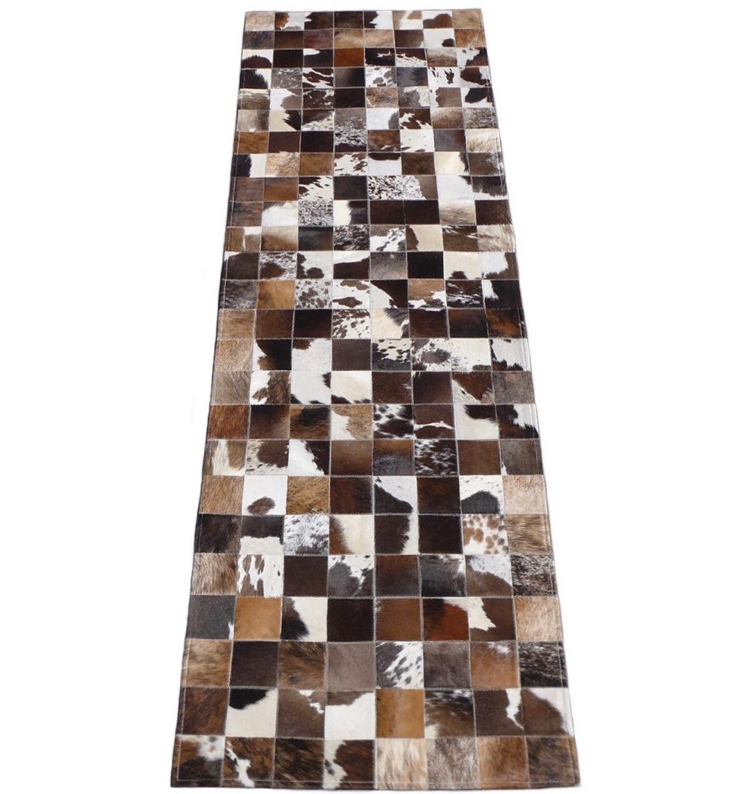 Brown Black White Cowhide Patchwork Runner Rug Brown White Etsy