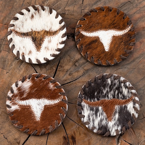 Cowhide Coasters Cowhide Coaster Set Cowhide Leather Coasters Cowhide  Leather Coaster Set New Home Gift for Her Gift for Him 