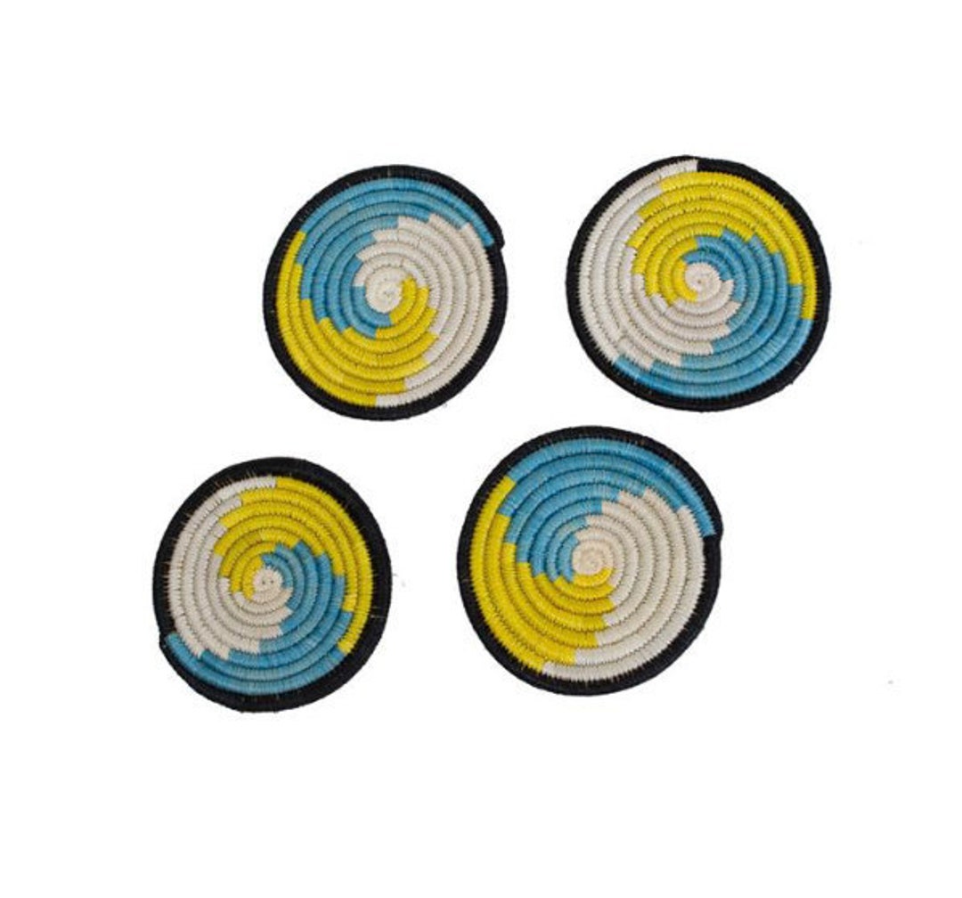 Turquoise Sweetgrass Coaster Set Sweetgrass Basket Coasters Natural