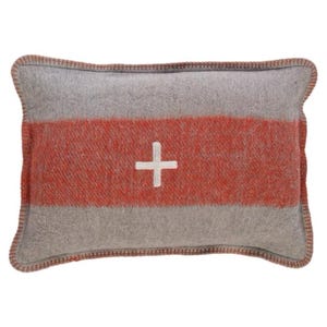 Almohada vintage del ejército suizo, almohada lumbar retro del ejército suizo, almohada de lana naranja del ejército suizo, almohada tipo manta gris y naranja del ejército suizo.