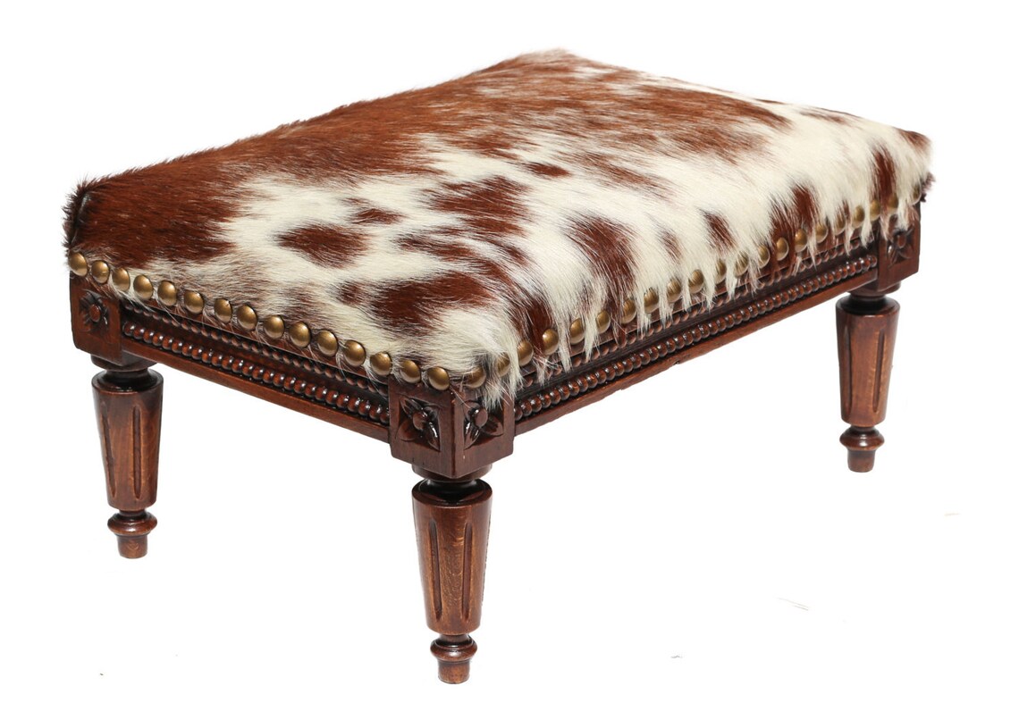 Cowhide Stool Cowhide Footstool Cowhide Ottoman 1800s Antique Etsy