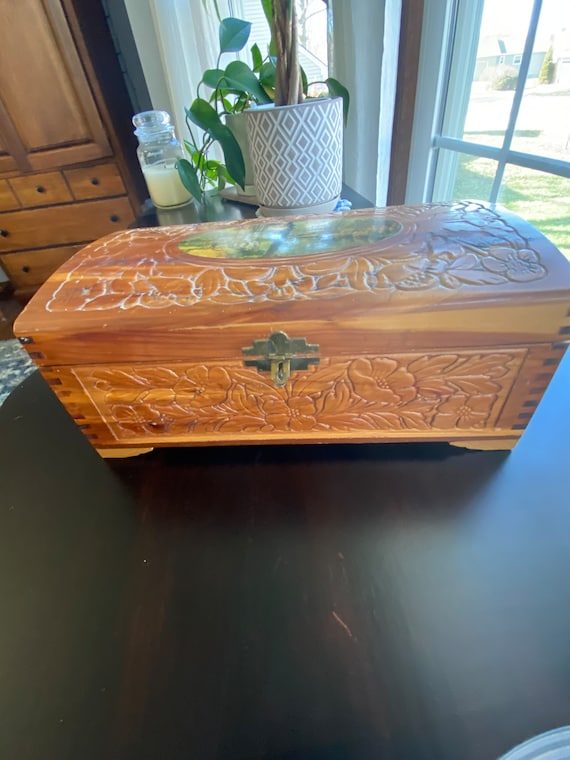 Wood Dovetail Carved Box with Mirror - image 10