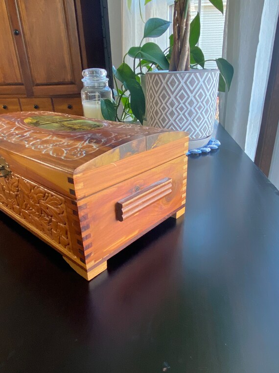 Wood Dovetail Carved Box with Mirror - image 4