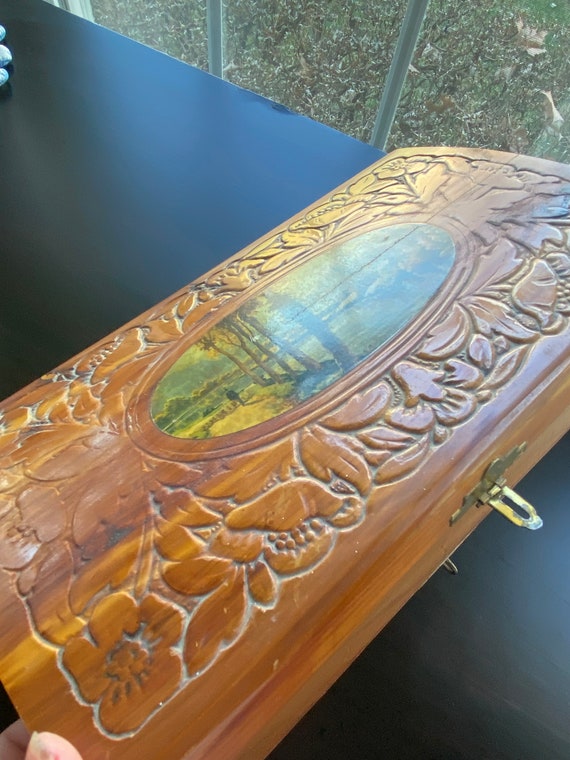 Wood Dovetail Carved Box with Mirror - image 5