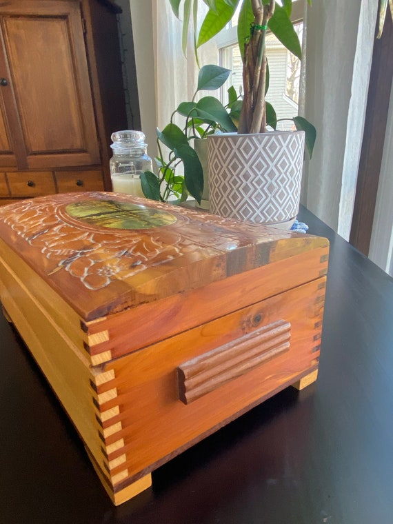 Wood Dovetail Carved Box with Mirror - image 3