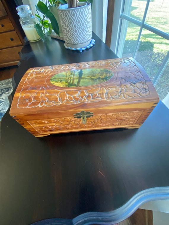 Wood Dovetail Carved Box with Mirror - image 1