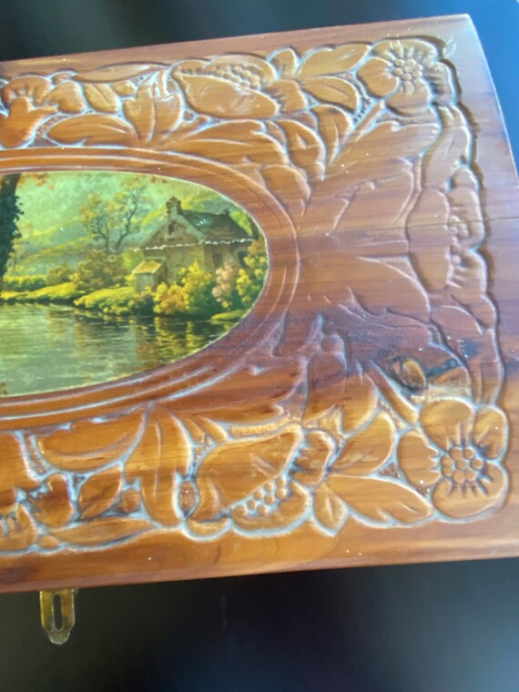 Wood Dovetail Carved Box with Mirror - image 6