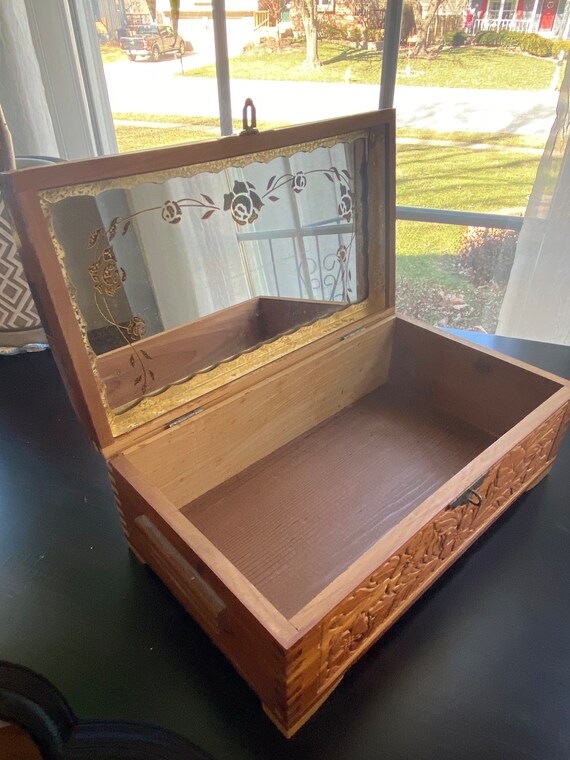 Wood Dovetail Carved Box with Mirror - image 2