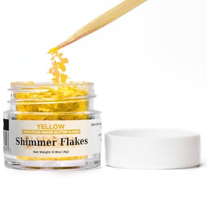 Yellow Edible Shimmer Flakes (4g and 25g Sizes) Glitter Flakes For Cupcakes, Cakes, Cookies and Savory Delights by Bakell