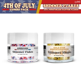 4th of July Americana Flakes (4 gram, 1x jar) and Gold Star Shapes (2 gram, 1x Jar) "Proud to be an American" Combo Pack