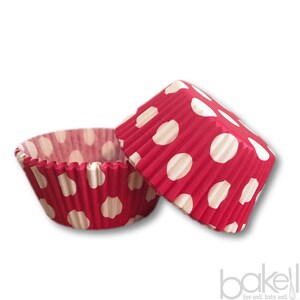 Red & White Polka Dot Cupcake Liners (25pcs, Standard Size) Grease Resistant Cake Liners for Baking, Caking and Crafting by Bakell