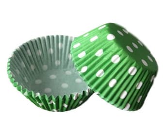 Green & White Polka Dot Cupcake Wrappers (25pcs, Standard Size) Grease Resistant Cake Liners for Baking, Caking and Crafting by Bakell