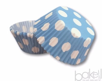 Blue and White Polka Dots Cupcake Liners | 25 PC Set | Grease Proof Cake Liners & Wrapper Cupcake - Baking, Caking and Craft Tools