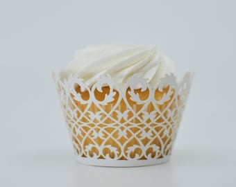 Envoltorios para cupcakes de encaje blanco victoriano (25 piezas, tamaño estándar) Forros para pasteles resistentes a la grasa para hornear, repostería y manualidades de Bakell