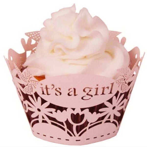 Bakell - Peachy-Pink Baby Shower "Its a girl" Cupcake Liners  | 25 PC Set | Cake Liners & Wrapper Cupcake - Baking, Caking and Craft Tools