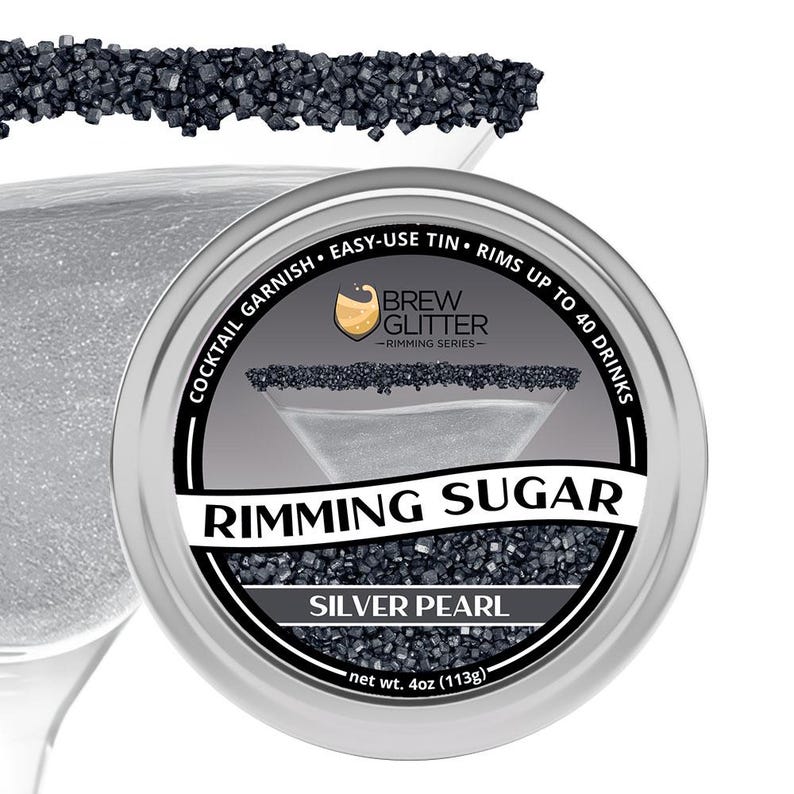 Silver Pearl Drink Rimming Sugar (4oz & 1lb Bulk Sizes) | Sugar for Garnishing Cocktails, Beverages and Soft Drinks by Brew Glitter image 1