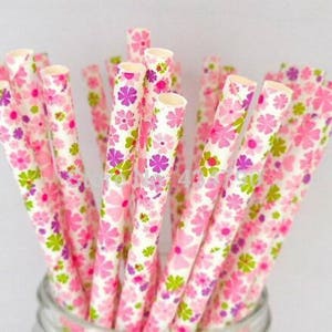 Floral Flower Print Party Straws / Cake Pop Straws / Mason Jar Straws Paper Party Straws image 1