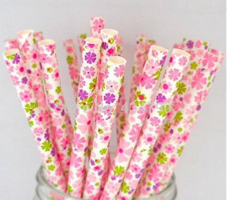Floral Flower Print Party Straws / Cake Pop Straws / Mason Jar Straws Paper Party Straws image 1