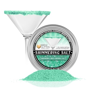 Green Shimmering Drink Rimming Salt (4oz & 1lb Sizes) Edible Glitter Coated Salt For Beverages, Cocktails, Mocktails, Margaritas and more!