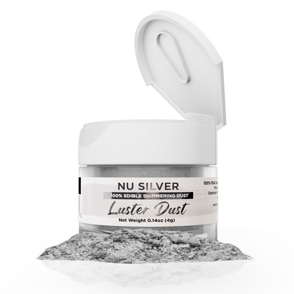 Nu Super Silver Luster Dust and Paint Jars (4g & 25g Sizes) Edible Glitter Dust for Cake Decorating, Cupcakes, Cookies and Candy by Bakell