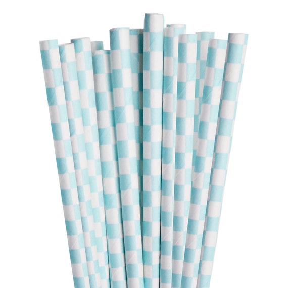 Light Blue Checkered Cake Pop Party Straws