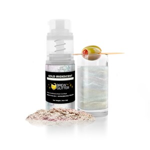 Iridescent Gold Brew Glitter Spray Pumps (4g & 25g Sizes) Edible Drink Glitter for Beer, Beverages and Cocktails
