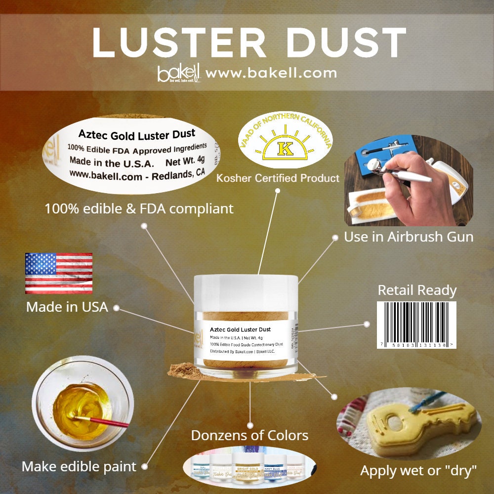 Egyptian Gold Edible Luster Dust and Cake Paint Edible Powder KOSHER  Certified Paint, Powder, Dust Cakes, Cupcakes, Vegan Paint & Dust 