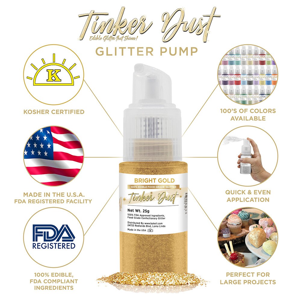 Edible Glitter Spray Pump Kit Pack B 4 SET Tinker Dust Edible Glitter 4th  of July Food & Dessert Decorating Glitters 