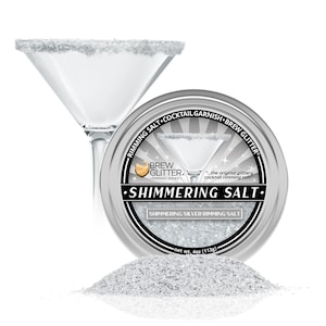 Silver Shimmering Drink Rimming Salt (4oz & 1lb Sizes) Edible Glitter Coated Salt For Beverages, Cocktails, Mocktails, Margaritas and more!