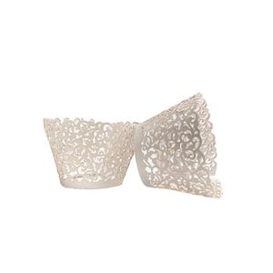 Pearl Vine Lace Cupcake Wrappers (25pcs, Mini Size) Grease Resistant Cake Liners for Baking, Caking and Crafting by Bakell