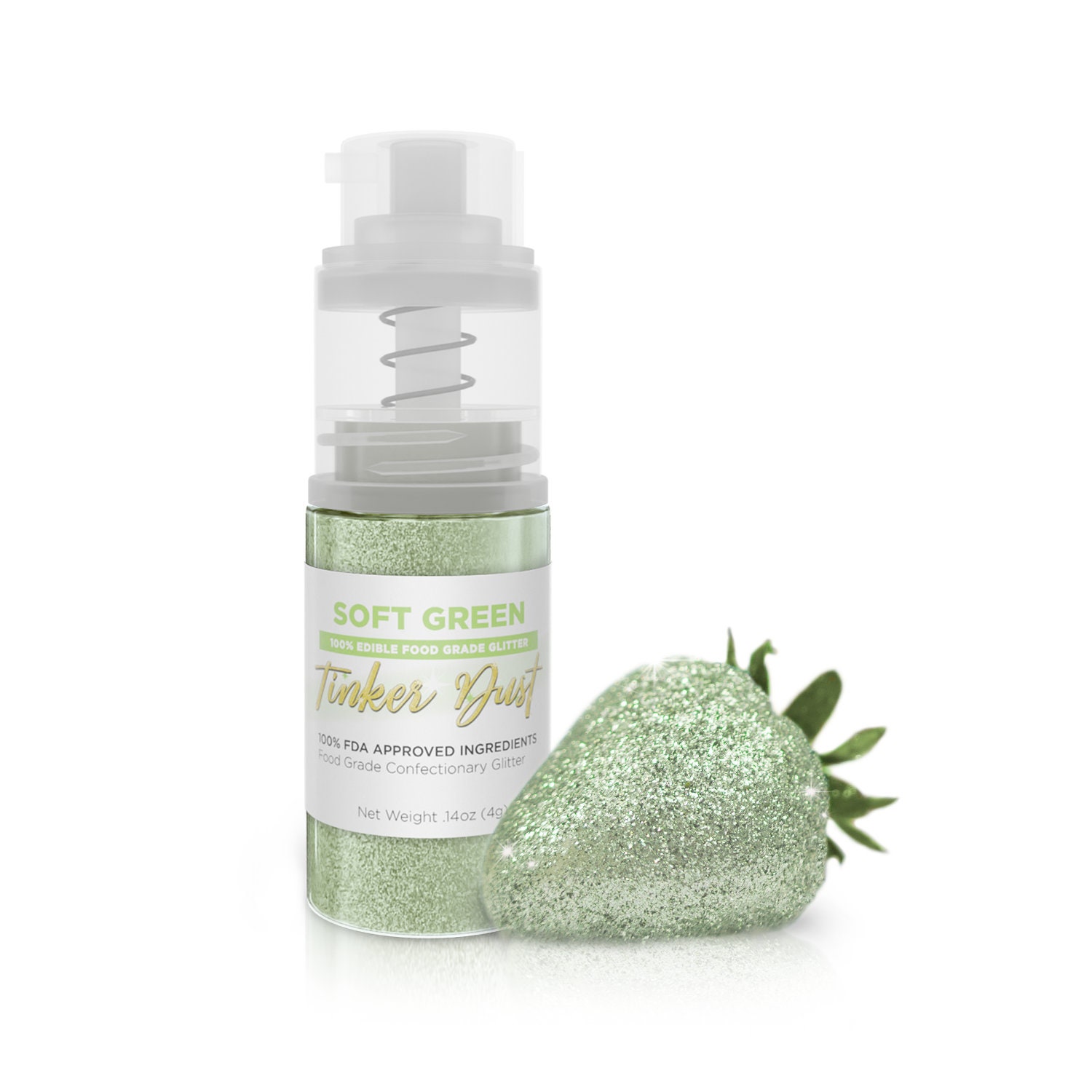 Soft Green Tinker Dust Spray Pumps (4g & 25g Sizes) Edible Glitter for Cake Decorating, Cupcakes, Desserts and Beverages by Bakell