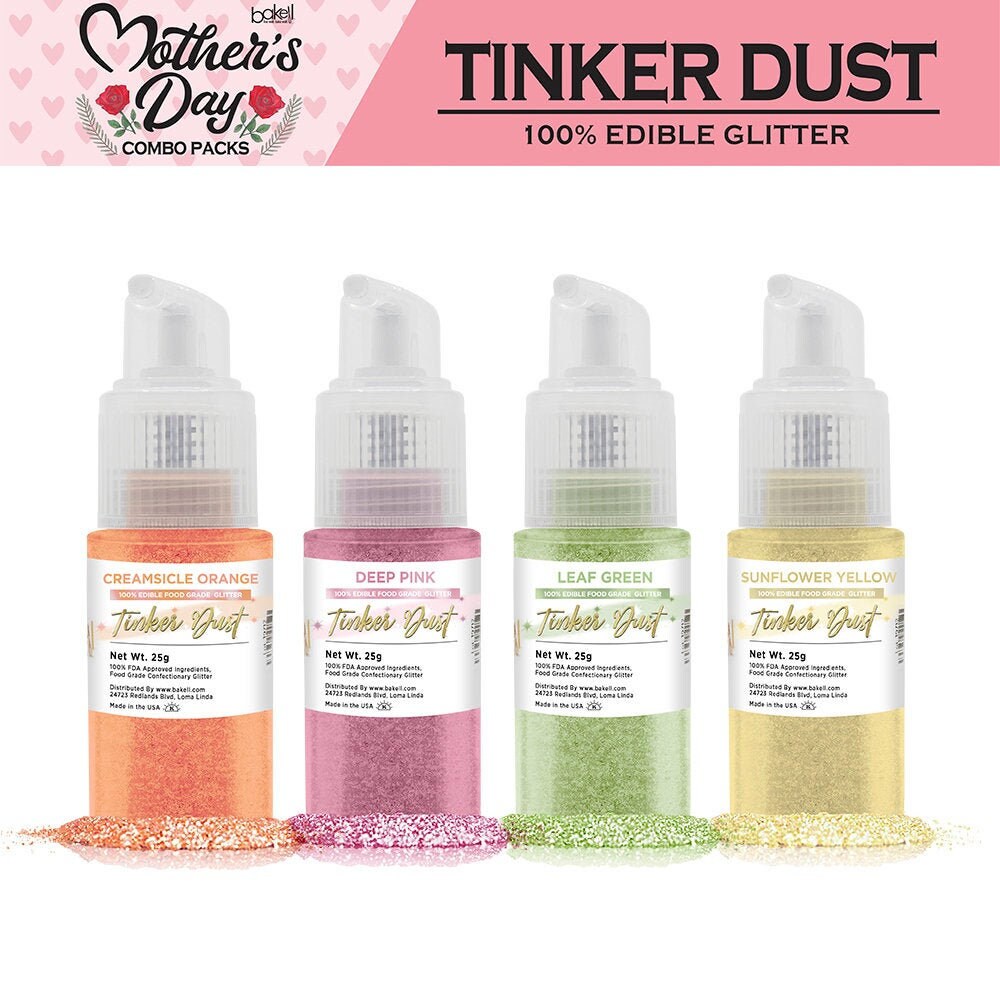 Edible Glitter Spray Pump Kit Pack B 4 SET Tinker Dust Edible Glitter  Mother's Day Cake Decorating Glitters 