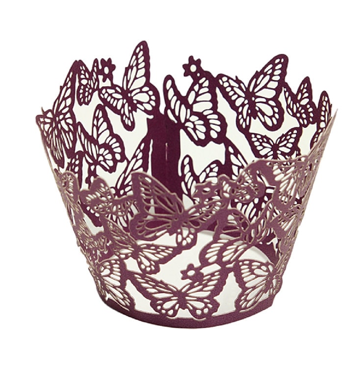 Bakell Butterfly Lace Deep Purple Cupcake Liners 25 PC Set Cake Liners Wrapper Cupcake Baking Caking and Craft Tools