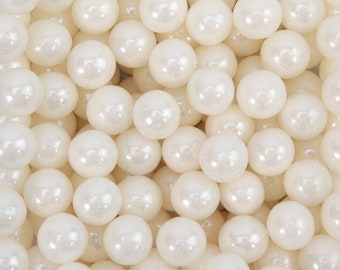 White Pearl Edible 8mm Beads Sprinkles (1/2 cup and 1lb Sizes) Candy Decor for Cakes, Ice Cream & Decorating by Krazy Sprinkles