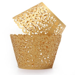 Bakell - Gold Vine Lace Cupcake Liners, wrappers  | 25 PC Set | Cake Liners & Wrapper Cupcake - Baking, Caking and Craft Tools