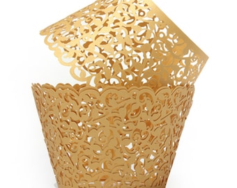 Bakell - Gold Vine Lace Cupcake Liners, wrappers  | 25 PC Set | Cake Liners & Wrapper Cupcake - Baking, Caking and Craft Tools