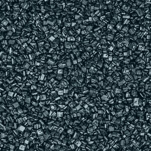 May include: A close-up image of black sugar crystals. The sugar crystals are small and have a shiny, metallic appearance.