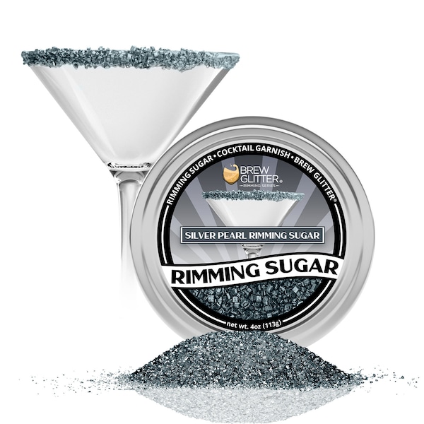 Silver Pearl Drink Rimming Sugar (4oz & 1lb Bulk Sizes) | Sugar for Garnishing Cocktails,  Beverages and Soft Drinks by Brew Glitter