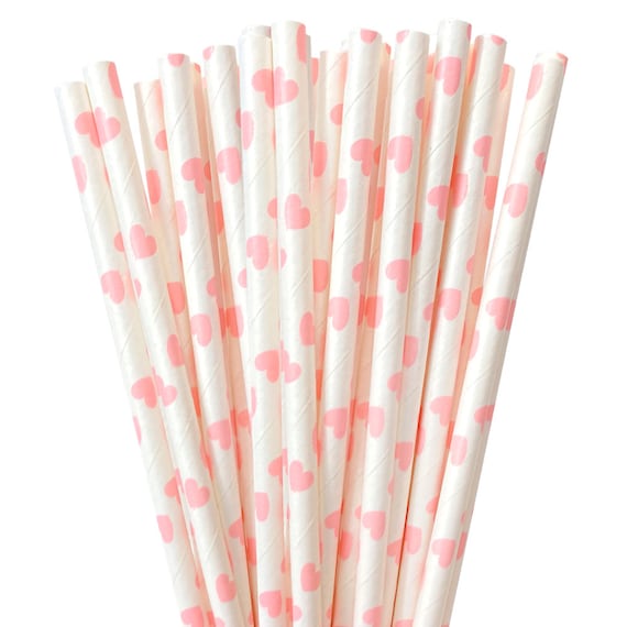 Light Pink Heart Polka Dot Cake Pop Party Straws 