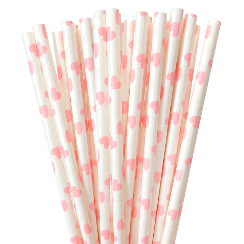 Light Pink Heart Polka Dot Paper Straws (24 Pieces) for Cake Pops ...