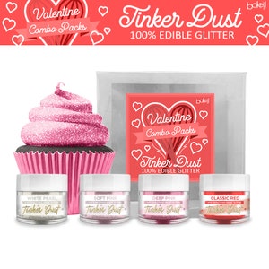 Classic Red, Deep Pink, Soft Pink and White Pearl (4 jars) Tinker Dust Edible Glitter, 5g Jar Set Valentine's Day Set