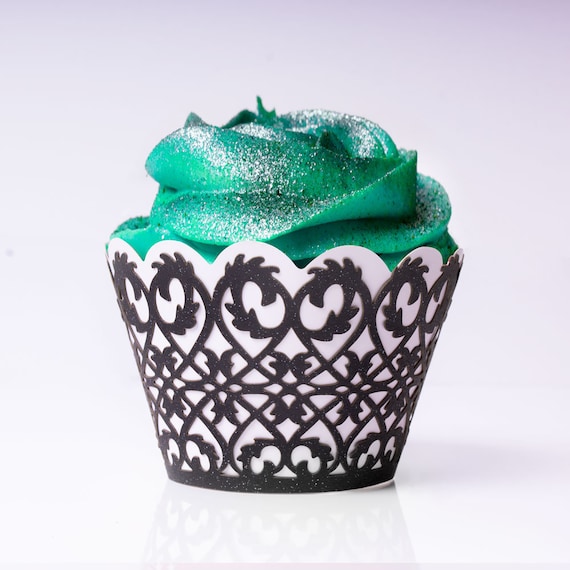 Black Lace Cupcake Wrappers 25pcs Standard Size Grease Resistant Cake Liners for Baking Caking and Crafting by Bakell