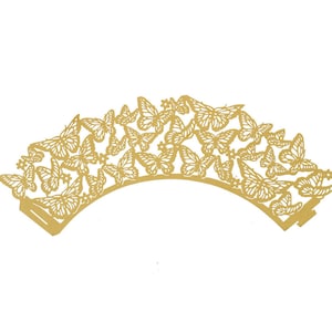 Gold Butterfly Lace Cupcake Wrappers (25pcs, Standard Size) Grease Resistant Cake Liners for Baking, Caking and Crafting by Bakell