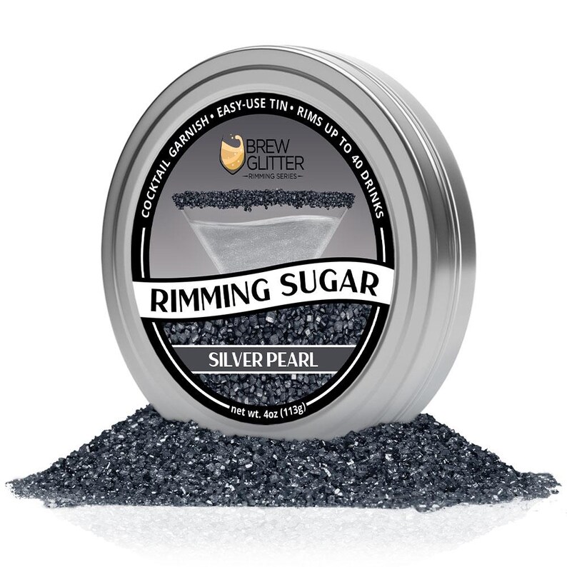 Silver Pearl Drink Rimming Sugar (4oz & 1lb Bulk Sizes) | Sugar for Garnishing Cocktails, Beverages and Soft Drinks by Brew Glitter image 4