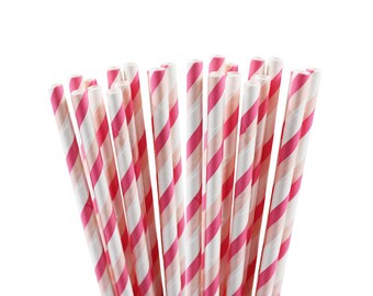 Pink & White Candy Cane Stripe Print Paper Straws (24 Pieces) For Cake Pops, Beverages, Crafting and Baking by Bakell