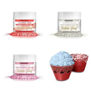 Valentines Day Tinker Dust Edible Glitter, 5g Jar Set | Plus FREE Cupcake Liners, Red, Pink and White