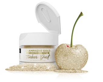 Champagne Gold Tinker Dust Jars (5g & 25g Sizes) Edible Glitter for Cake Decorating, Cupcakes, Desserts and Beverages by Bakell