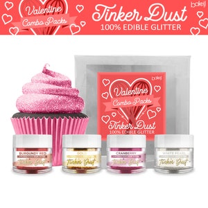 Valentine's Day Edible Glitter Combo Pack B (4 PC SET) - Tinker Dust | Cake Decoration| Glitter for Baking| Valentine Decorations Gift