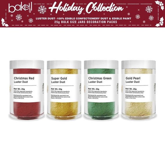 Christmas Collection 4 PC Luster Dust Set | Green & Red | Bakell
